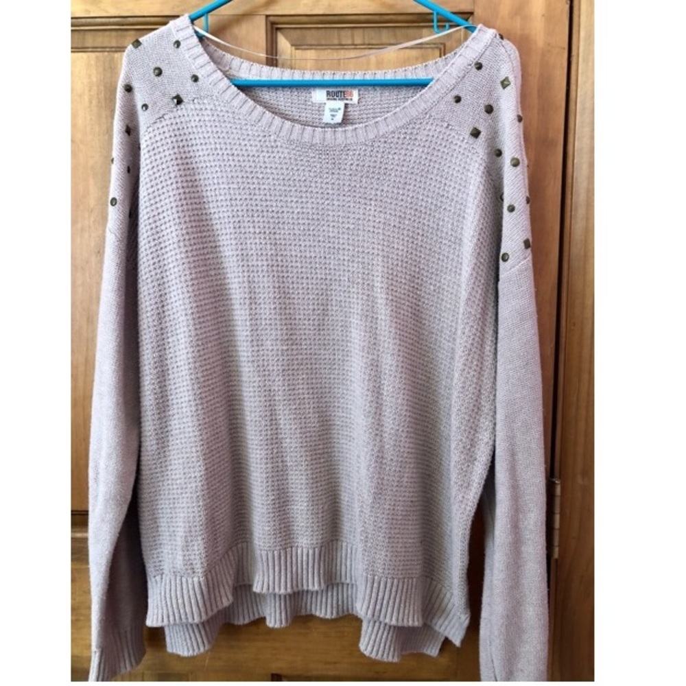 Route 66 Tan Knit Sweater with Shoulder Studs